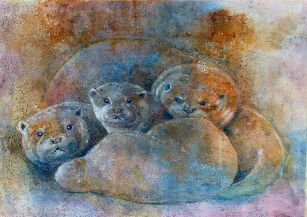 Kleinfamilie Otter (2015) – Mischtechnik auf Papier
