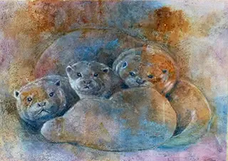 Kleinfamilie Otter (2015) – Mischtechnik auf Papier